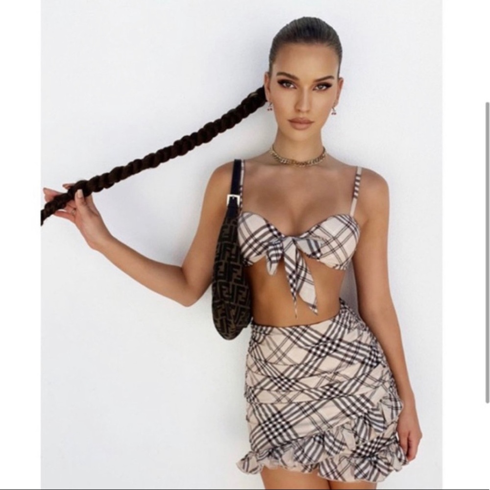 Tiger mist checkered print skirt set